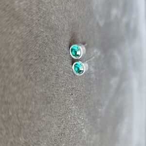 Silver Stud Earrings with Green Gem